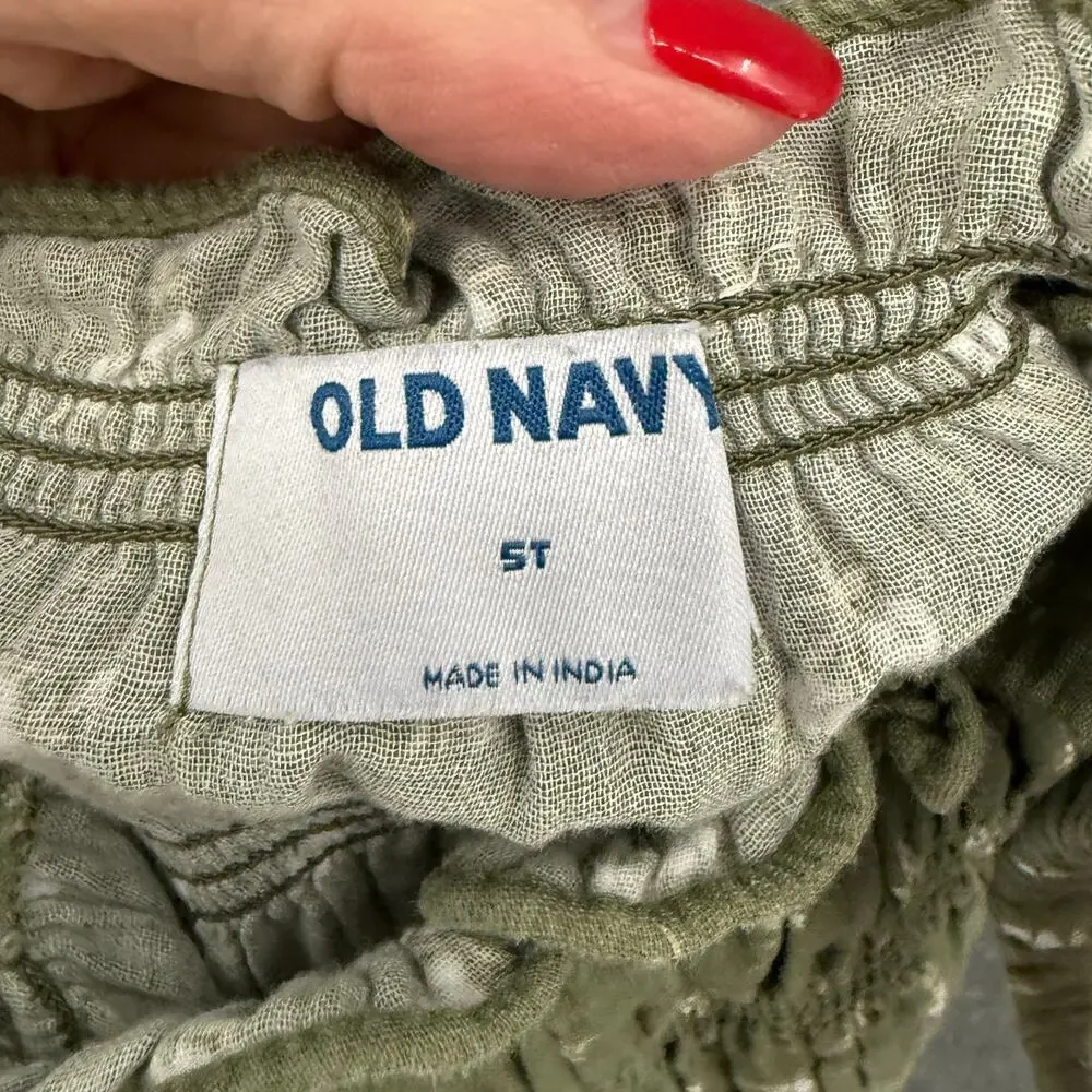 Old Navy Girls Smocked Sleeveless Romper Size 5T Green Gauzy Ditsy Foral